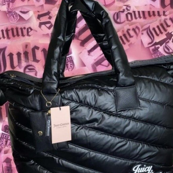 NEW! NWT JUICY COUTURE Snow Bunny Large Puffy Weekender Bag Black Licori… - Picture 2 of 6